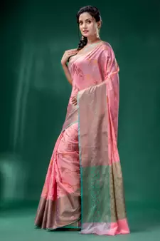 Light Pink Cotton Silk saree with woven design