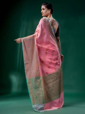 Light Pink Cotton Silk saree with woven design 5