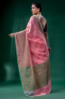 Light Pink Cotton Silk saree with woven design