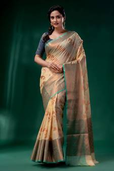 Off White Cotton Silk saree with woven design