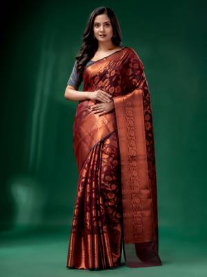 Maroon Cotton Silk saree with woven design 1