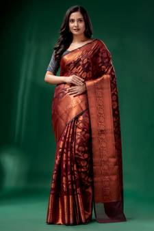 Maroon Cotton Silk saree with woven design