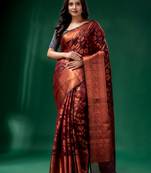 Maroon Cotton Silk saree with woven design