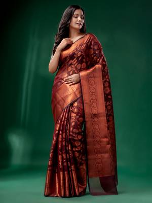 Maroon Cotton Silk saree with woven design 2