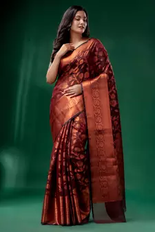 Maroon Cotton Silk saree with woven design