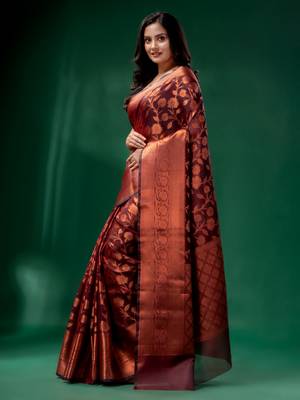 Maroon Cotton Silk saree with woven design 3