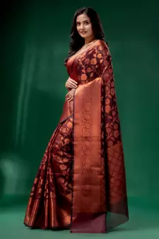 Maroon Cotton Silk saree with woven design