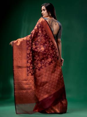 Maroon Cotton Silk saree with woven design 4