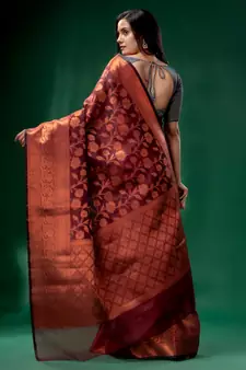 Maroon Cotton Silk saree with woven design