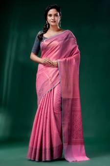 Rouge Pink Blended Silk Brocade handwoven soft saree