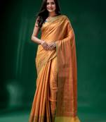 Yellow Blended Silk Brocade handwoven soft saree