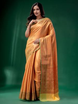 Yellow Blended Silk Brocade handwoven soft saree 2
