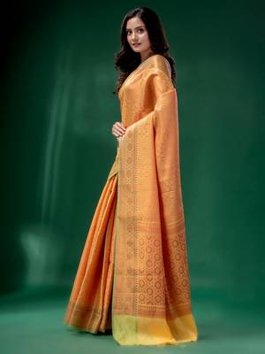 Yellow Blended Silk Brocade handwoven soft saree 3