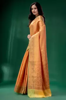 Yellow Blended Silk Brocade handwoven soft saree