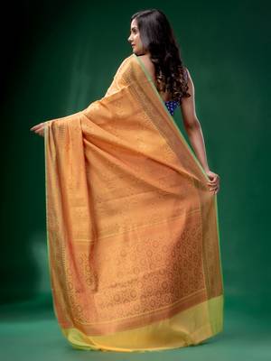 Yellow Blended Silk Brocade handwoven soft saree 4