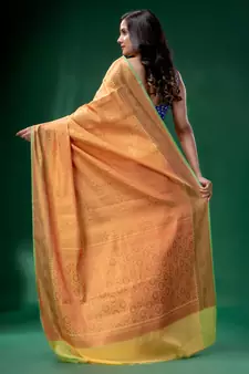 Yellow Blended Silk Brocade handwoven soft saree