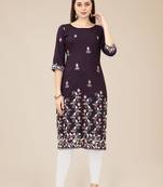 Purple Colour Casual Looks Thread Embroidery Chinon Fabric Ethnic Kurti
