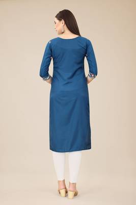 Blue Colour Casual Looks Thread Embroidery Chinon Fabric Ethnic Kurti 2