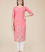 Pink Colour Casual Looks Thread Embroidery Chinon Fabric Ethnic Kurti