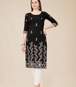 Black Colour Casual Looks Thread Embroidery Chinon Fabric Ethnic Kurti