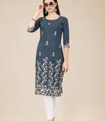 Grey Colour Casual Looks Thread Embroidery Chinon Fabric Ethnic Kurti