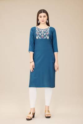 Smart Budgeted Blue Colour Chinon Fabric Kurti For Casual Formal Looks 1