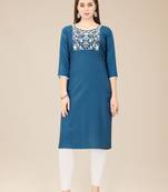 Smart Budgeted Blue Colour Chinon Fabric Kurti For Casual Formal Looks