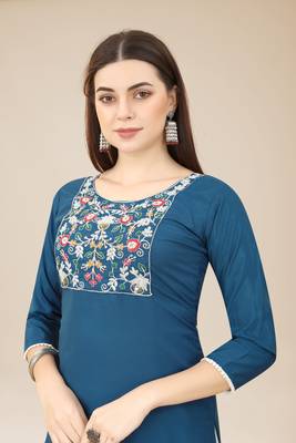 Smart Budgeted Blue Colour Chinon Fabric Kurti For Casual Formal Looks 3