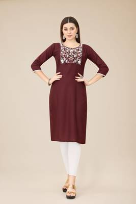 Smart Budgeted Wine Colour Chinon Fabric Kurti For Casual Formal Looks 1
