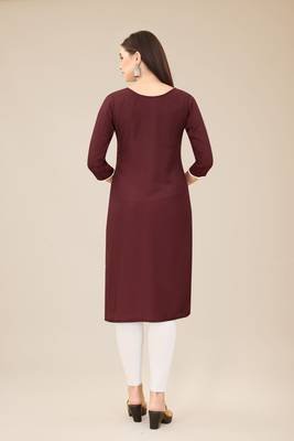 Smart Budgeted Wine Colour Chinon Fabric Kurti For Casual Formal Looks 2