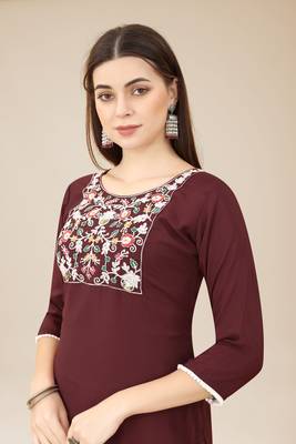 Smart Budgeted Wine Colour Chinon Fabric Kurti For Casual Formal Looks 3