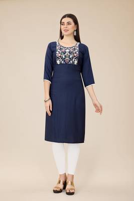 Smart Budgeted Nevy Blue Colour Chinon Fabric Kurti For Casual Formal Looks 1
