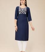 Smart Budgeted Nevy Blue Colour Chinon Fabric Kurti For Casual Formal Looks