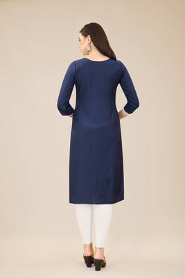 Smart Budgeted Nevy Blue Colour Chinon Fabric Kurti For Casual Formal Looks 2