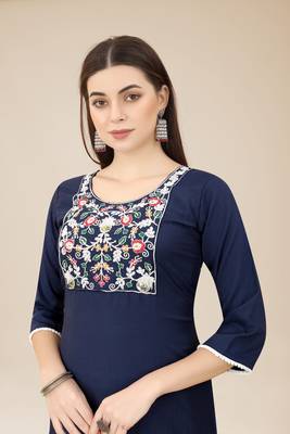 Smart Budgeted Nevy Blue Colour Chinon Fabric Kurti For Casual Formal Looks 3