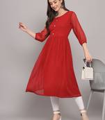 Smart Maroon Wevon Thousand Butti Designer Girlish Kurti In Gergette Fabric