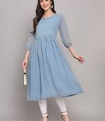 Smart Grey Wevon Thousand Butti Designer Girlish Kurti In Gergette Fabric