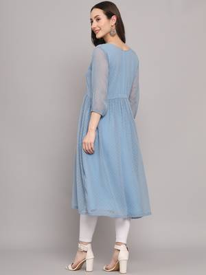 Smart Grey Wevon Thousand Butti Designer Girlish Kurti In Gergette Fabric 2