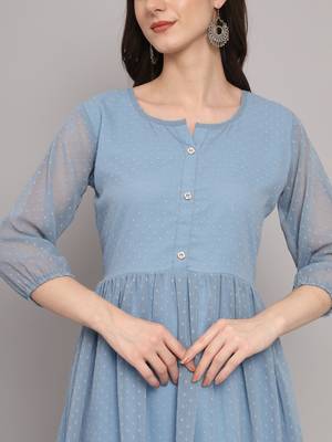 Smart Grey Wevon Thousand Butti Designer Girlish Kurti In Gergette Fabric 3