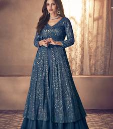 teal georgette sequin embroidered anarkali suit