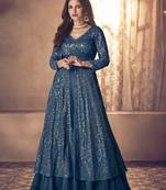 Morpeach Georgette Embroidery Anarkali Kurta Pant with Dupatta Salwar Suit 3 Piece Set