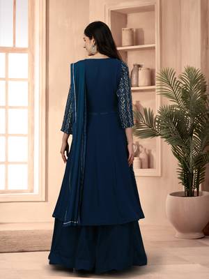 teal georgette sequin embroidered anarkali suit 5