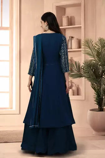 teal georgette sequin embroidered anarkali suit