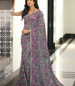 Purple Georgette Printed Saree With Work Lace Border