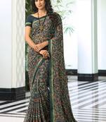 Grey Georgette Printed Saree With Work Lace Border