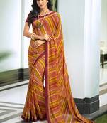 Yellow Georgette Printed Saree With Work Lace Border