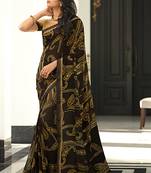 Black Georgette Printed Saree With Work Lace Border