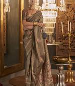 Jari Handloom Woven Designer Brown Handloom Silk Blend Saree For Heavy Party Looks