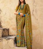 Mahendi Smart Printed Saree With Work Lace Border For Ethnic Looks In Moss Chiffon c