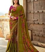 Green Smart Printed Saree With Work Lace Border For Ethnic Looks In Georgette c
